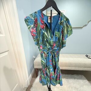 Farm Rio dress Blue Tropical Print